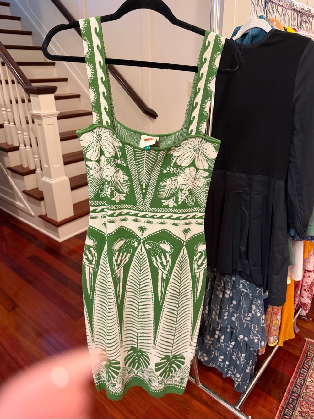 FARM Rio Green and Cream Tropical Knit Midi Dress - Picture 2 of 4